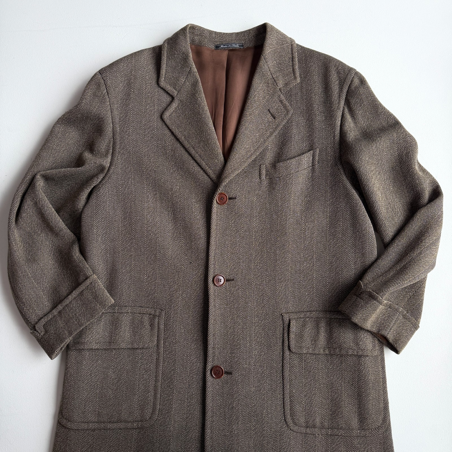 VNTG Luciano Barbera (50 /52) 100% Wool Wide-Wale Herringbone Tweed Top Coat