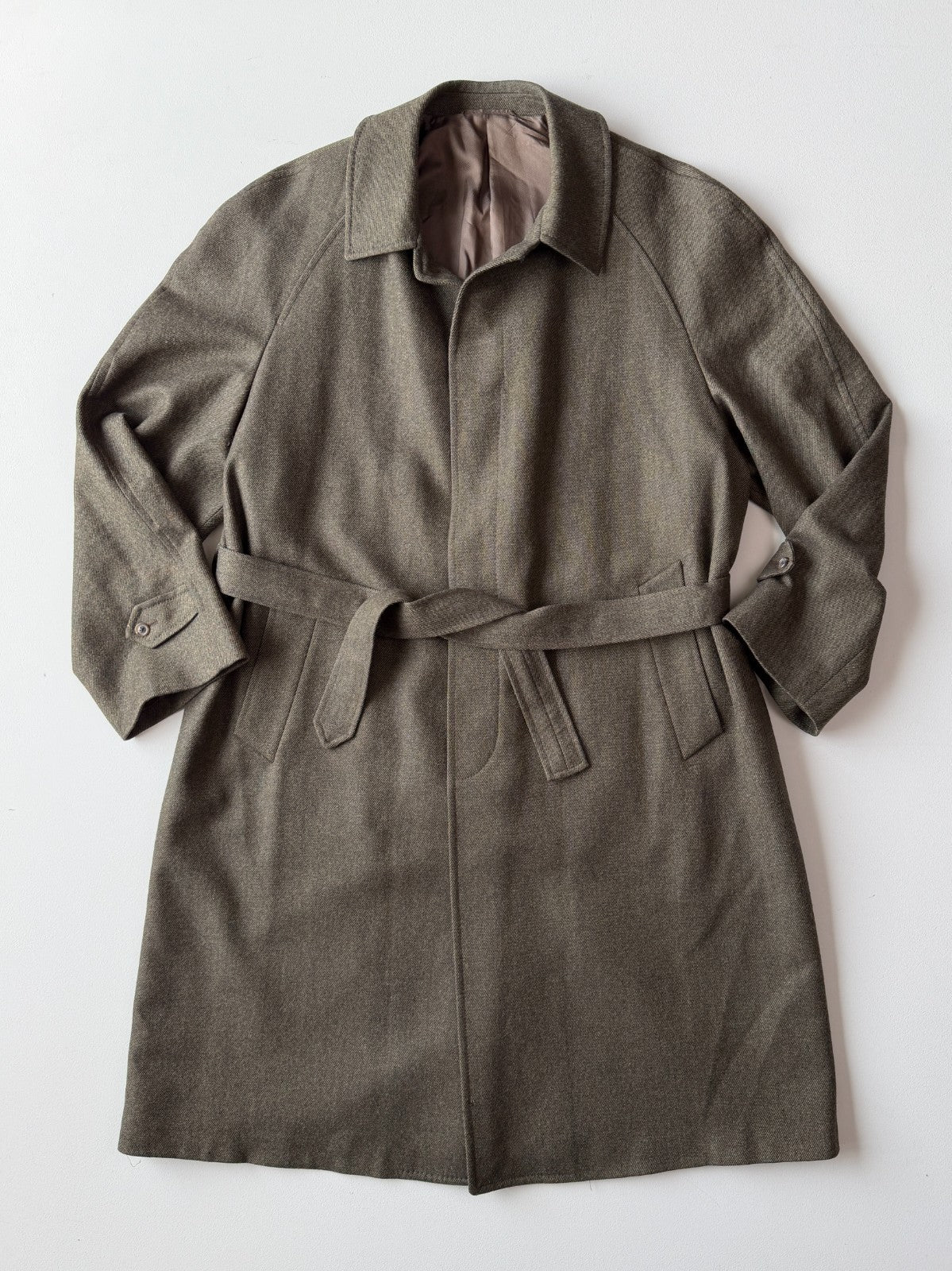 Burberry (48L) 100% Wool Olive Green Belted Balmacaan Raglan Coat