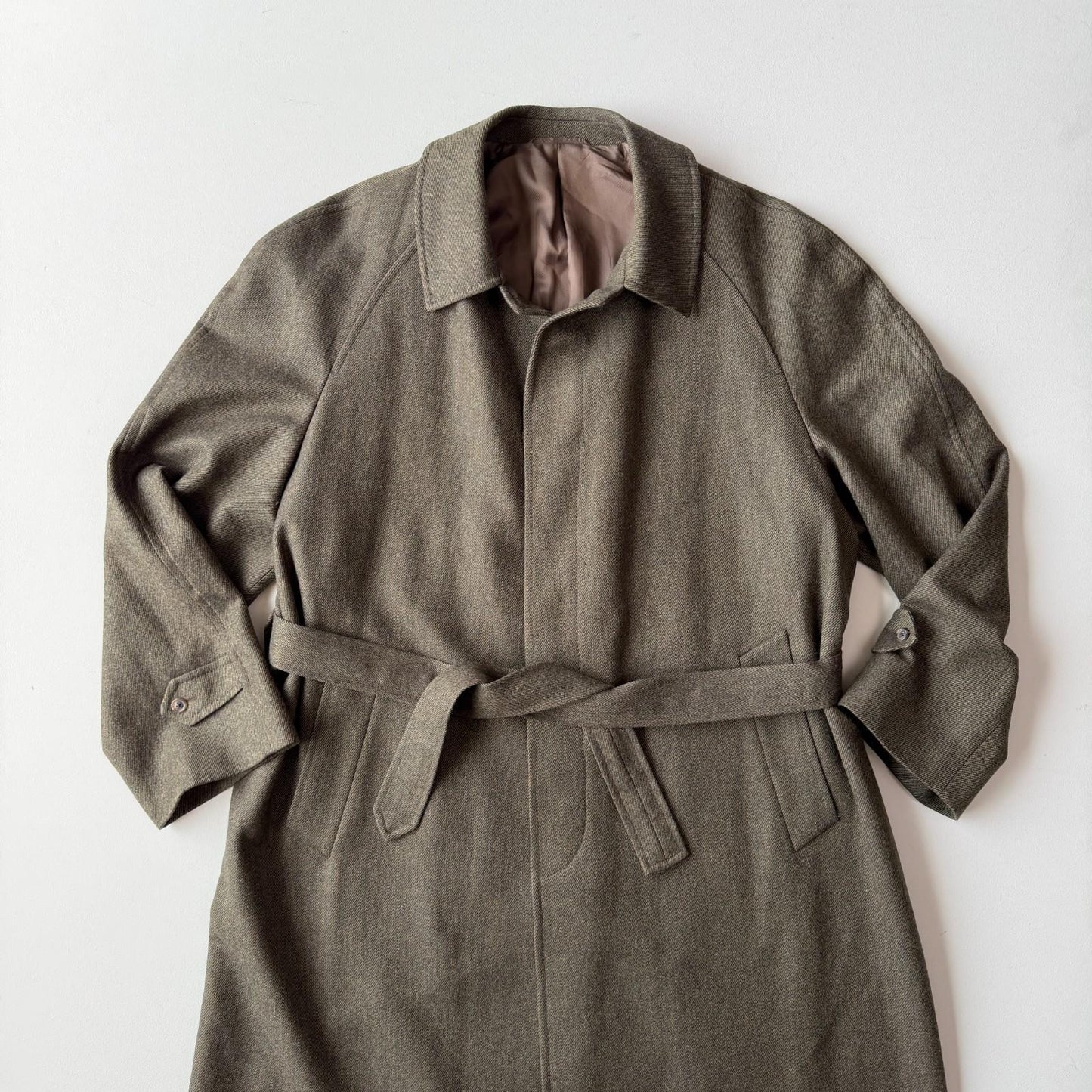Burberry (48L) 100% Wool Olive Green Belted Balmacaan Raglan Coat