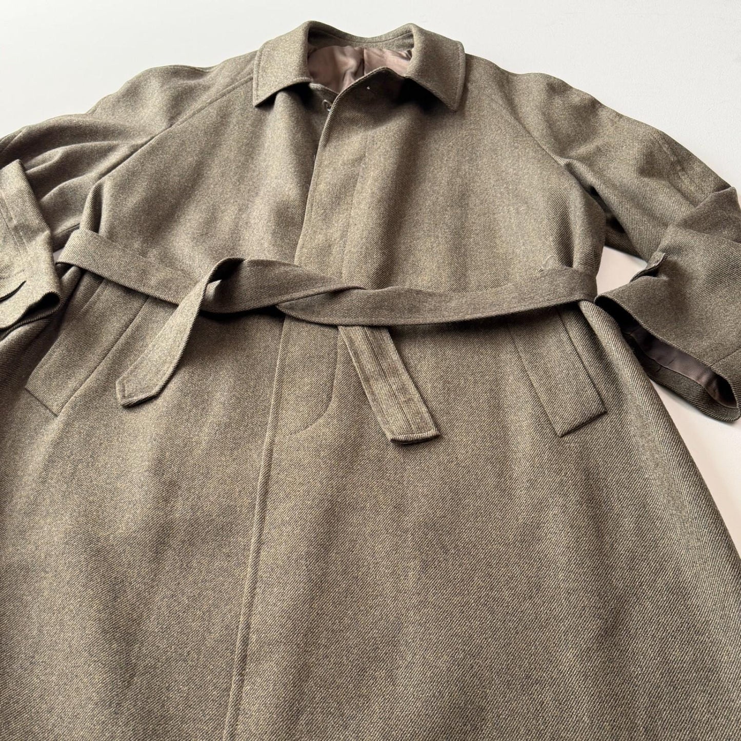 Burberry (48L) 100% Wool Olive Green Belted Balmacaan Raglan Coat