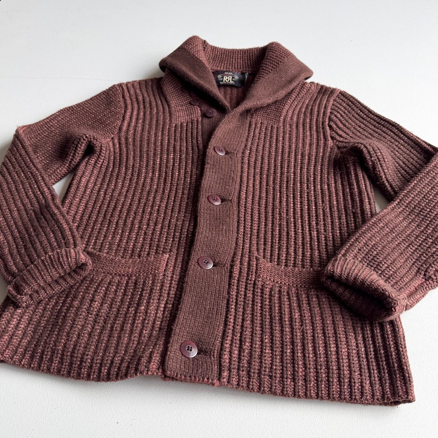 RRL Ralph Lauren (S) Cashmere/Merino Wool Rust Maroon Cardigan Sweater