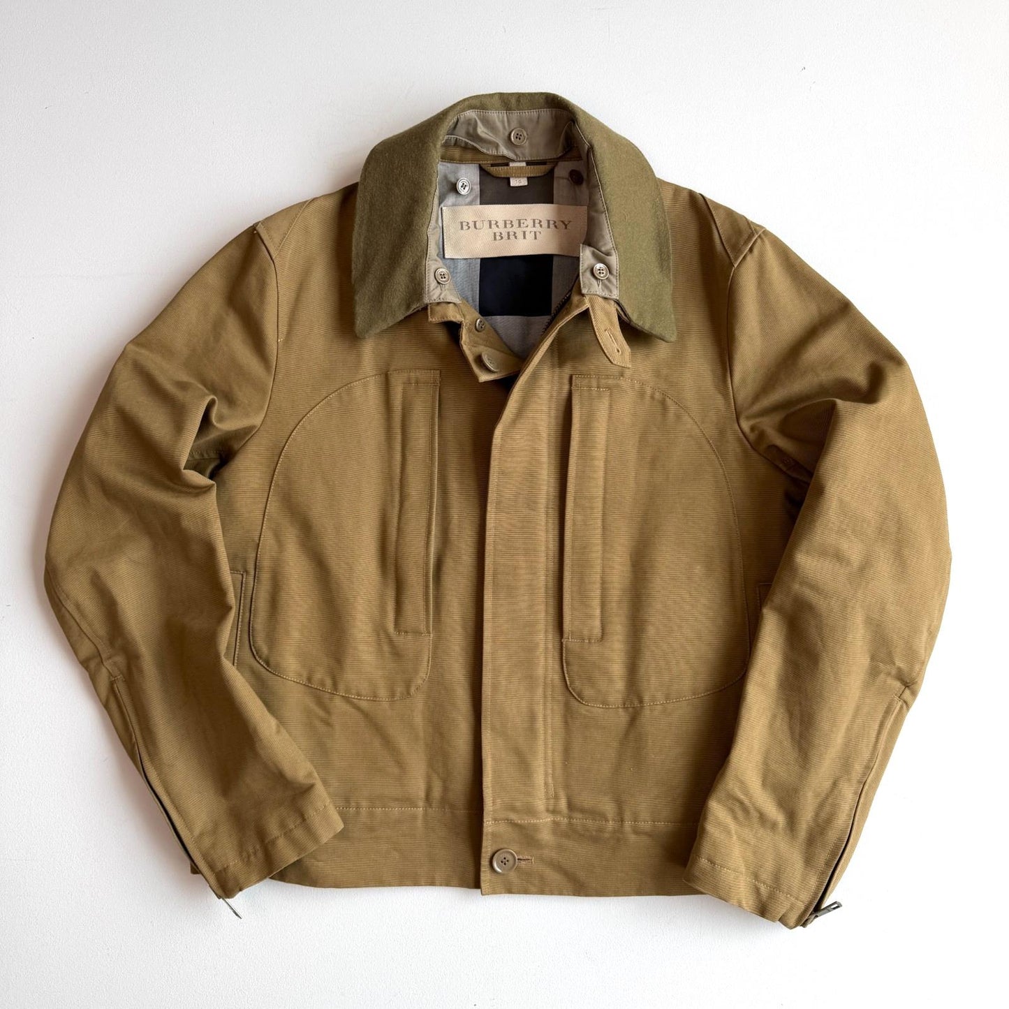 MINT Burberry Brit (XL) Jungle Cloth Grosgrain Cotton Wool Collar Jacket