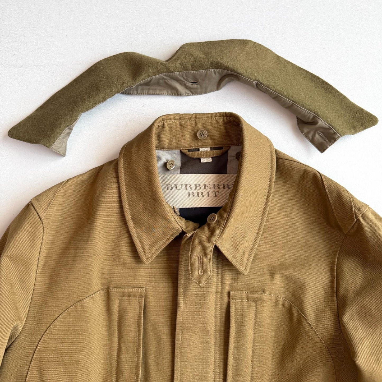 MINT Burberry Brit (XL) Jungle Cloth Grosgrain Cotton Wool Collar Jacket