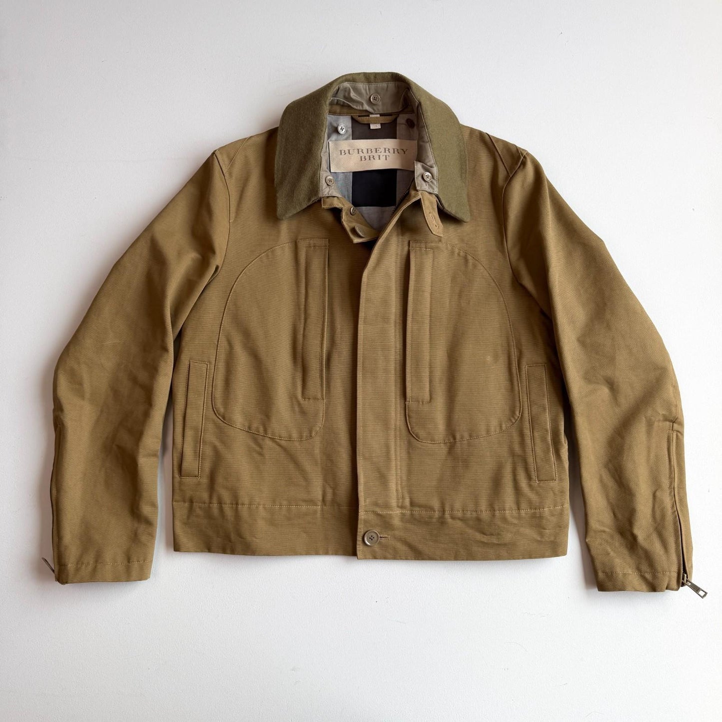 MINT Burberry Brit (XL) Jungle Cloth Grosgrain Cotton Wool Collar Jacket