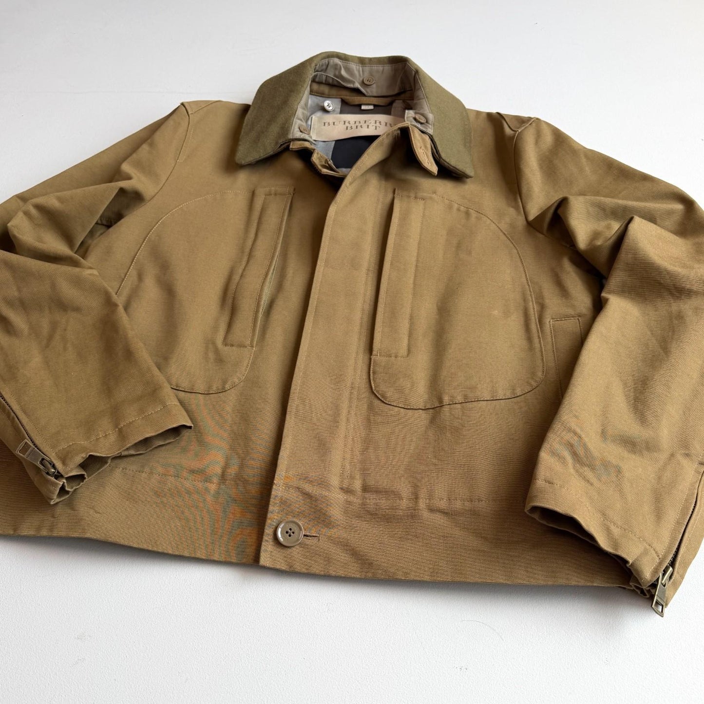 MINT Burberry Brit (XL) Jungle Cloth Grosgrain Cotton Wool Collar Jacket