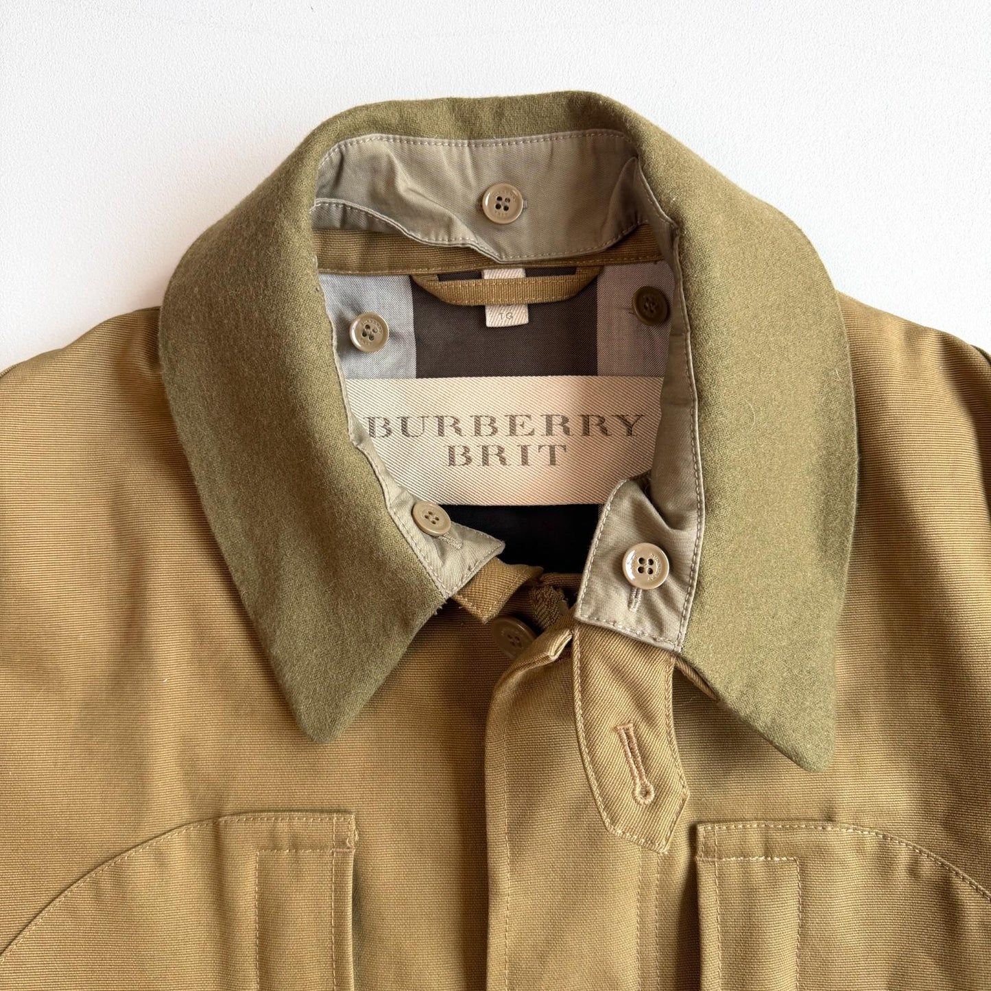 MINT Burberry Brit (XL) Jungle Cloth Grosgrain Cotton Wool Collar Jacket