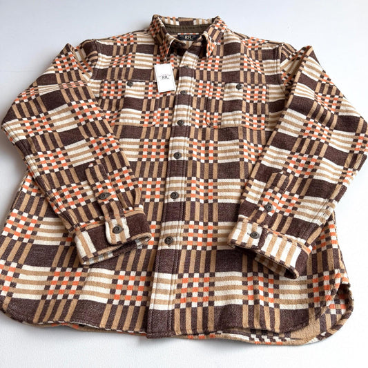 NWT RRL Ralph Lauren (L) Cody Jacquard Cotton Brown/Orange Heritage Work Shirt