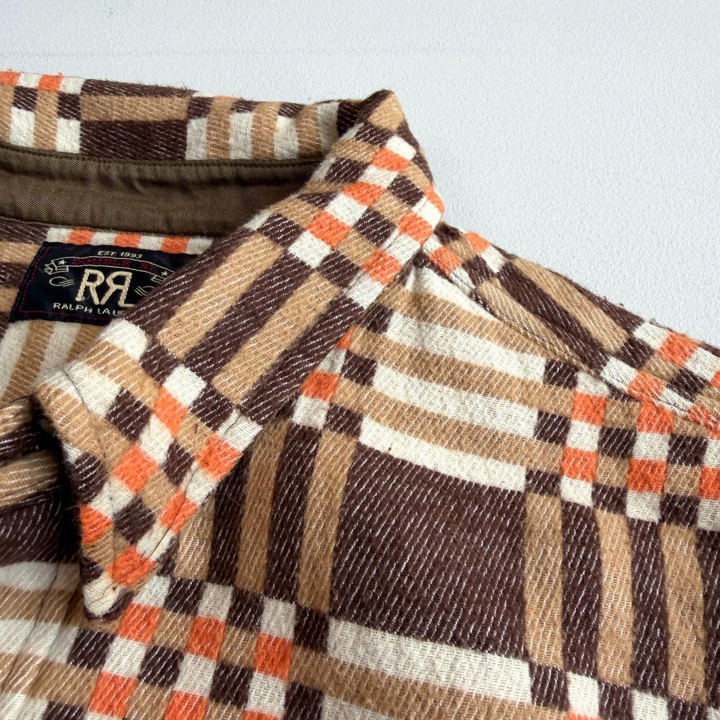 NWT RRL Ralph Lauren (L) Cody Jacquard Cotton Brown/Orange Heritage Work Shirt