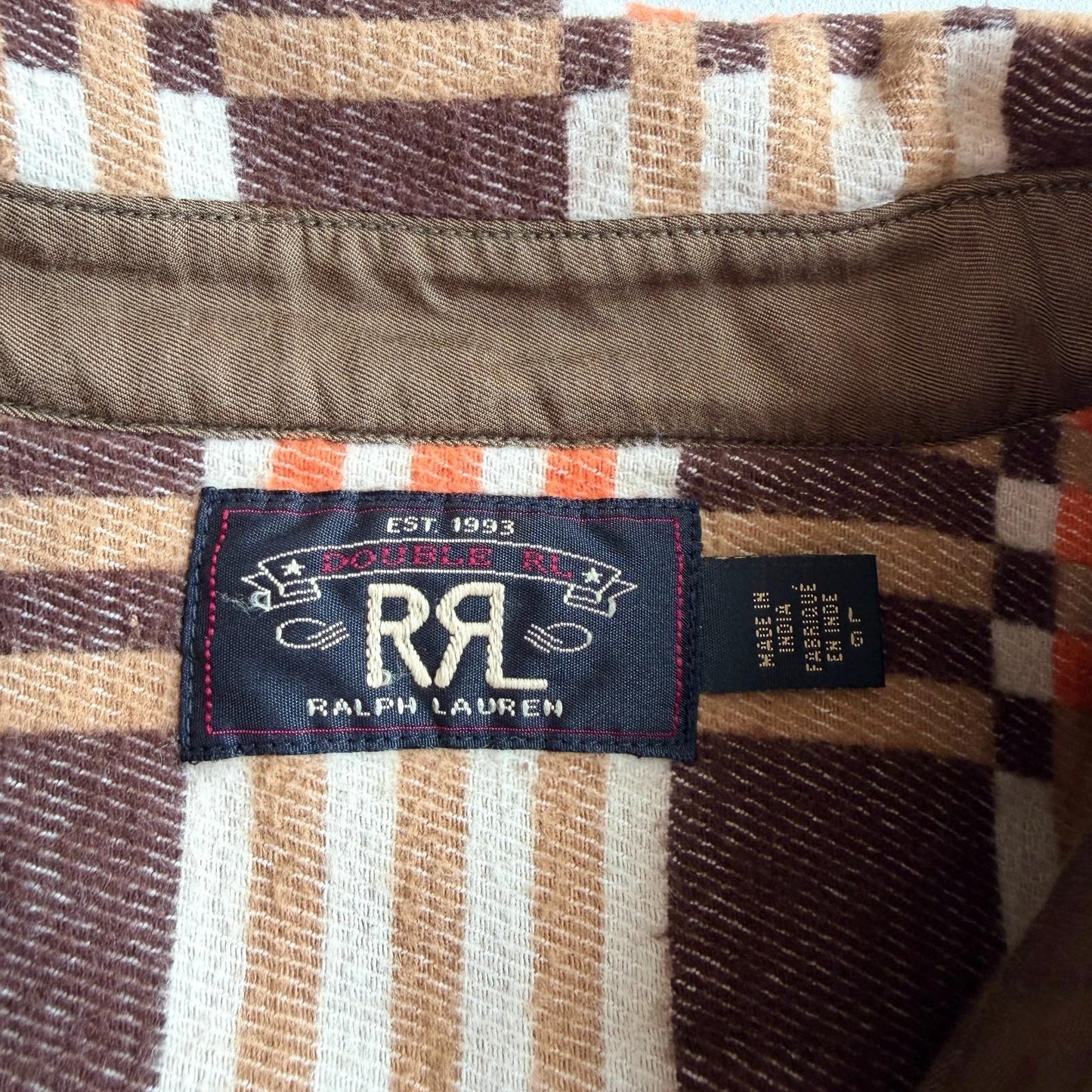 NWT RRL Ralph Lauren (L) Cody Jacquard Cotton Brown/Orange Heritage Work Shirt