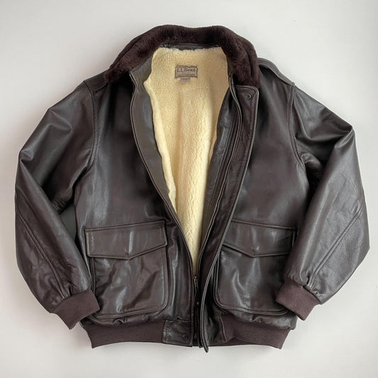 VNTG LL Bean (L/XL Tall) Flying Tiger A-2 Leather Shearling Collar Bomber Jacket