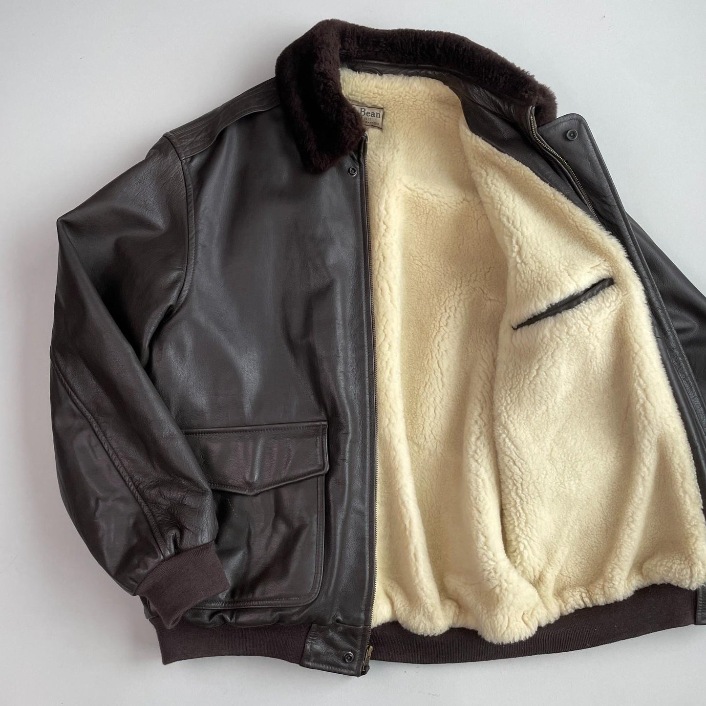 VNTG LL Bean (L/XL Tall) Flying Tiger A-2 Leather Shearling Collar Bomber Jacket