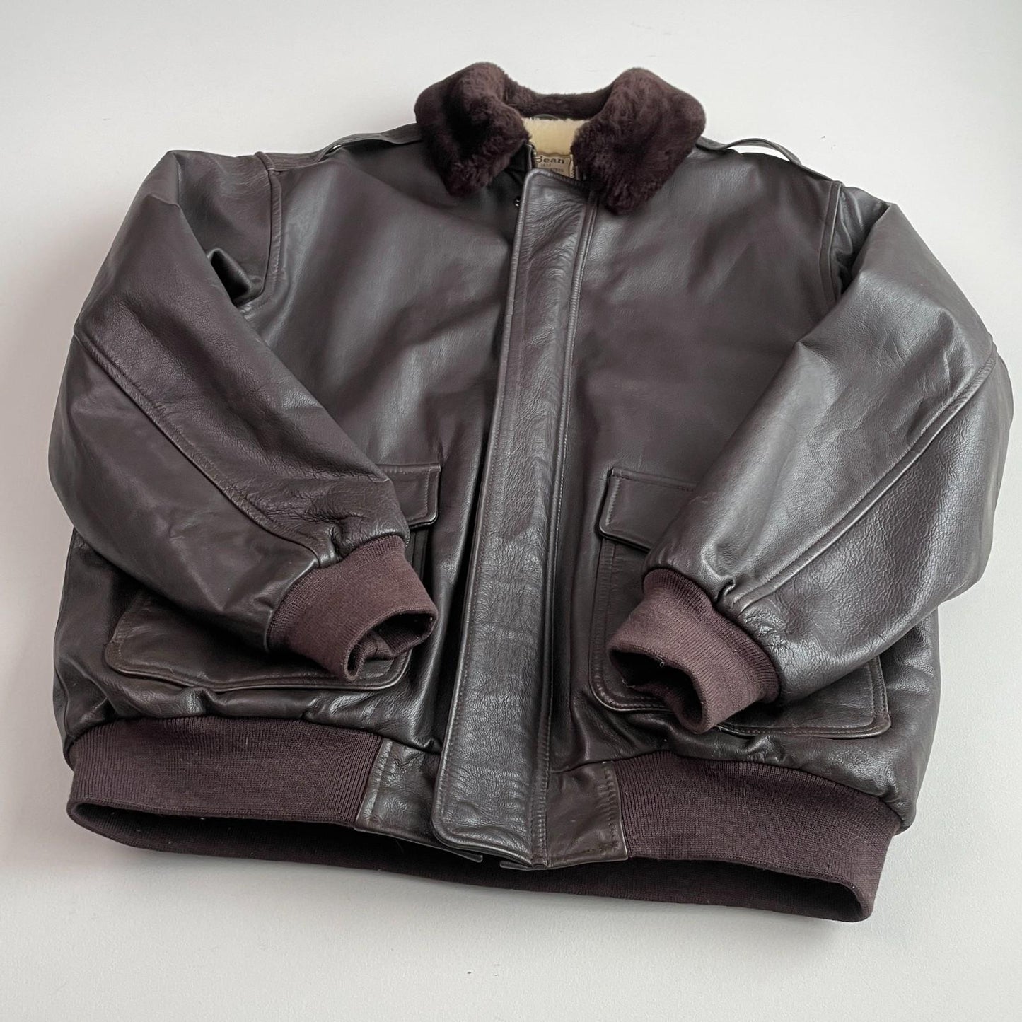 VNTG LL Bean (L/XL Tall) Flying Tiger A-2 Leather Shearling Collar Bomber Jacket
