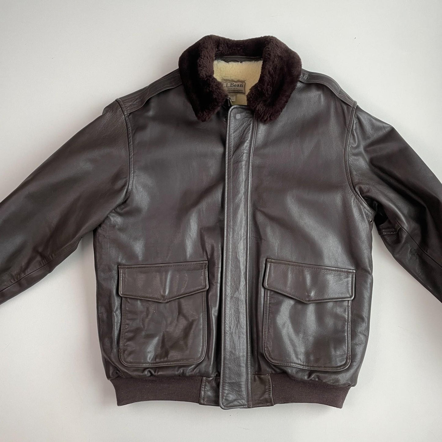 VNTG LL Bean (L/XL Tall) Flying Tiger A-2 Leather Shearling Collar Bomber Jacket