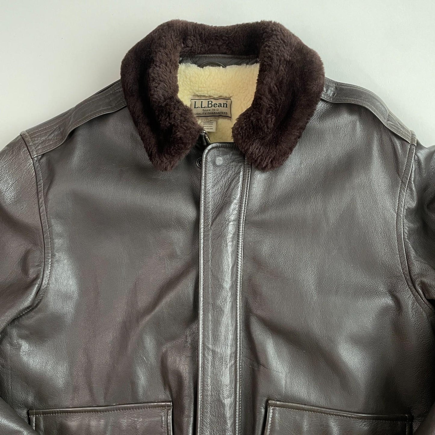 VNTG LL Bean (L/XL Tall) Flying Tiger A-2 Leather Shearling Collar Bomber Jacket