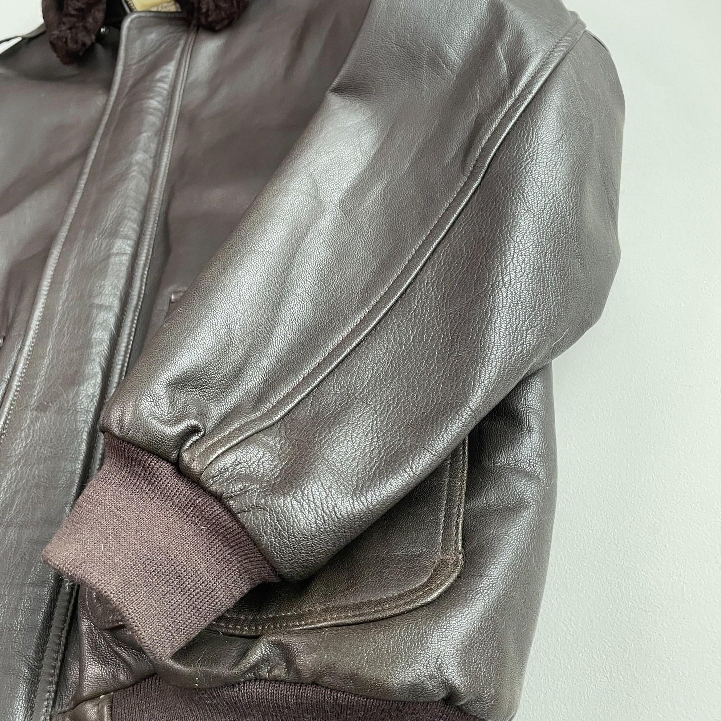VNTG LL Bean (L/XL Tall) Flying Tiger A-2 Leather Shearling Collar Bomber Jacket