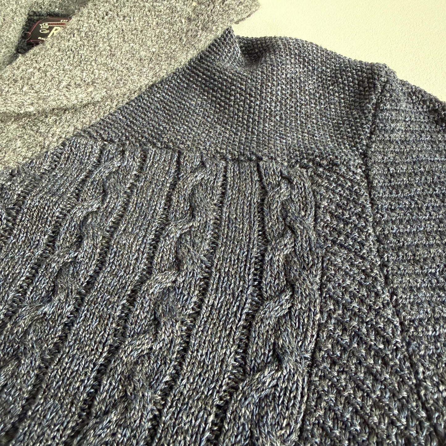 RRL Ralph Lauren (M) Patchwork Indigo Cotton/Wool/Linen Cardigan Sweater