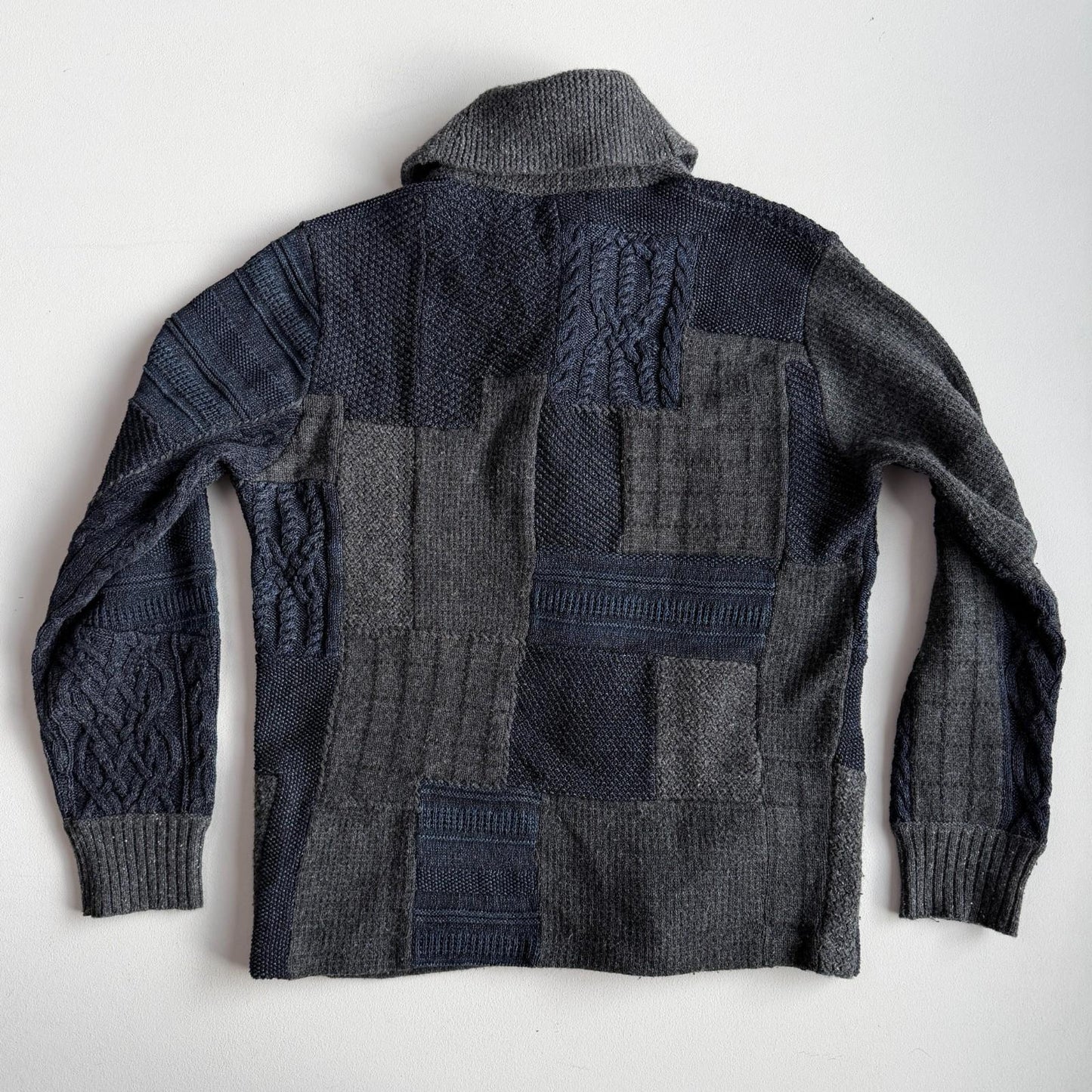 RRL Ralph Lauren (M) Patchwork Indigo Cotton/Wool/Linen Cardigan Sweater