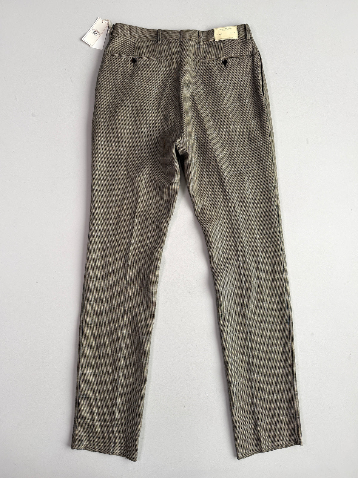 NWT RRL Ralph Lauren (34) 100% Linen Pleated Brown/Gray Blue-Overcheck Trouser Pants