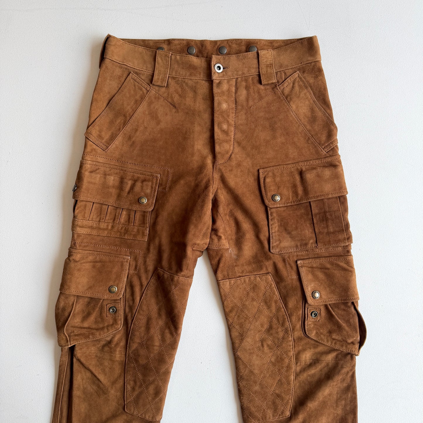 Polo Ralph Lauren (32x30) Suede Leather Cargo Motorcycle Tawny Brown Pants
