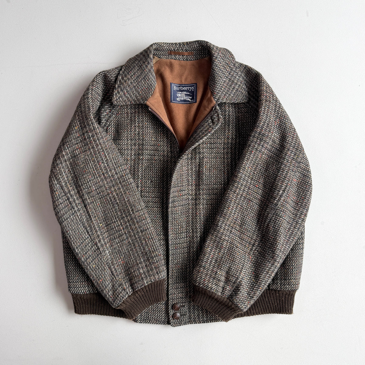 VNTG Burberry (XL) Tweed Melange Wool Raglan Sleeve Bomber Jacket