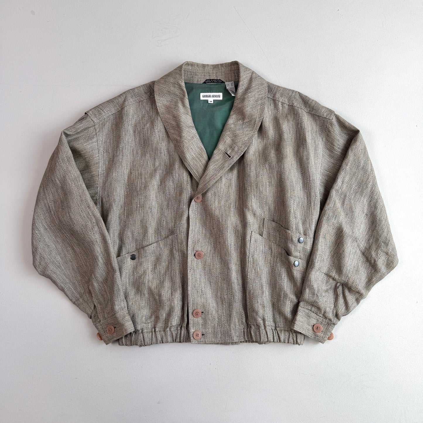 VNTG Giorgio Armani (38IT / M) Linen Blouson Heathered Teal Lined Jacket