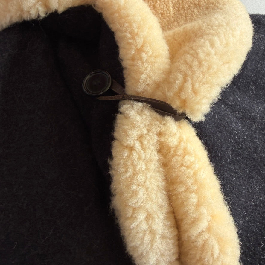 Filson (L) Shearling Collar Charcoal Mackinaw Wool Packer Coat