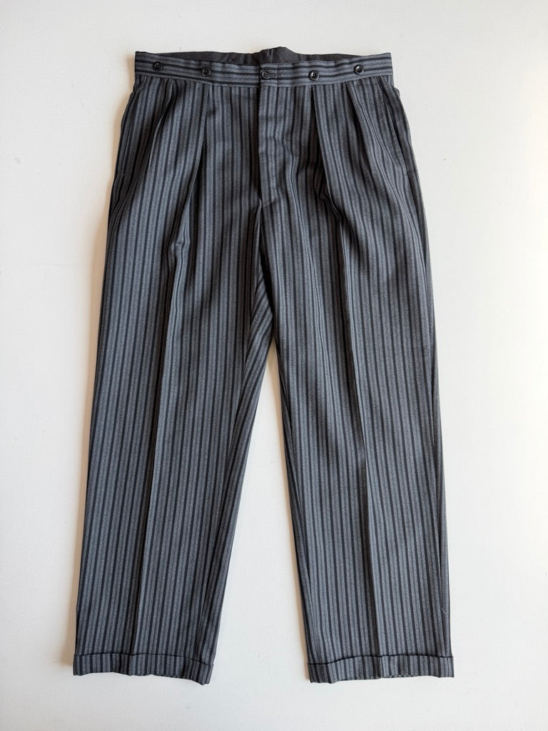 VNTG Polo Ralph Lauren (36x32) Wool French Workwear Stripe Back Cinch Trouser Pants
