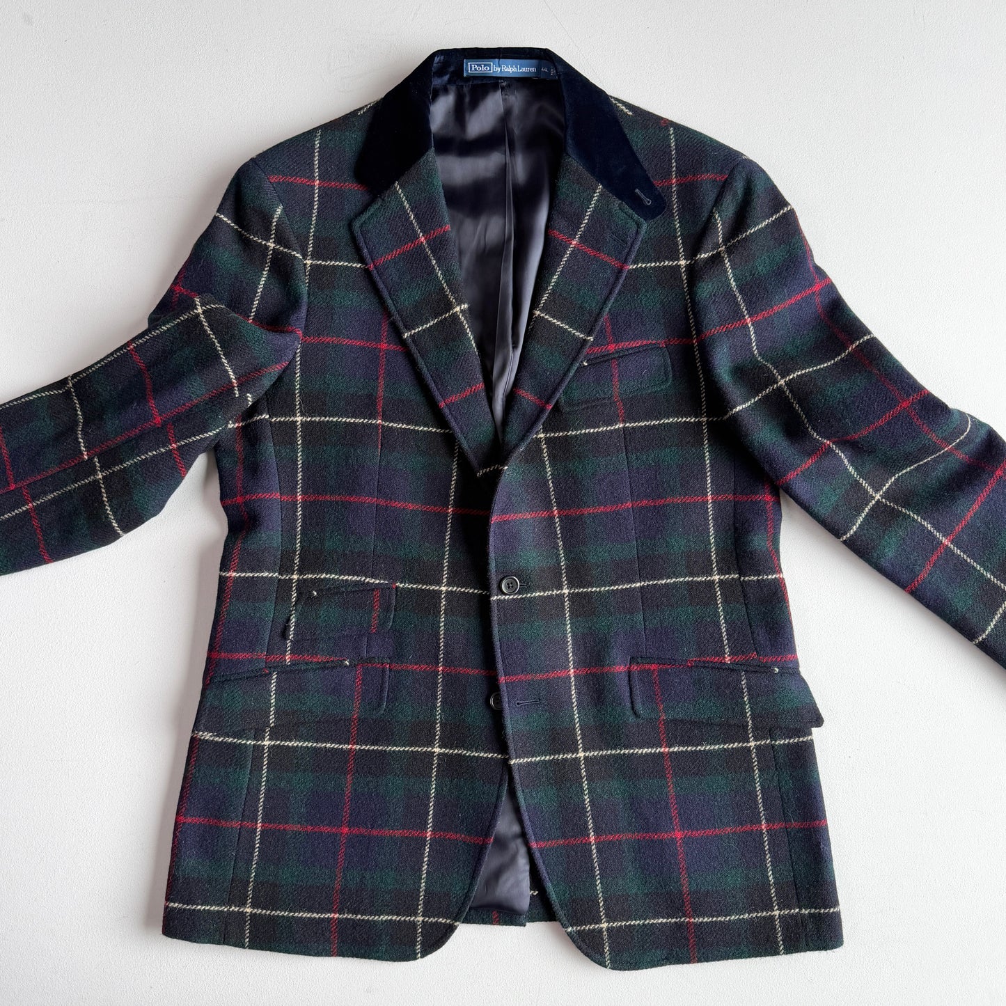 Polo Ralph Lauren (44L) Tartan Velvet Collar Moon Woven Tweed Wool Sport Coat
