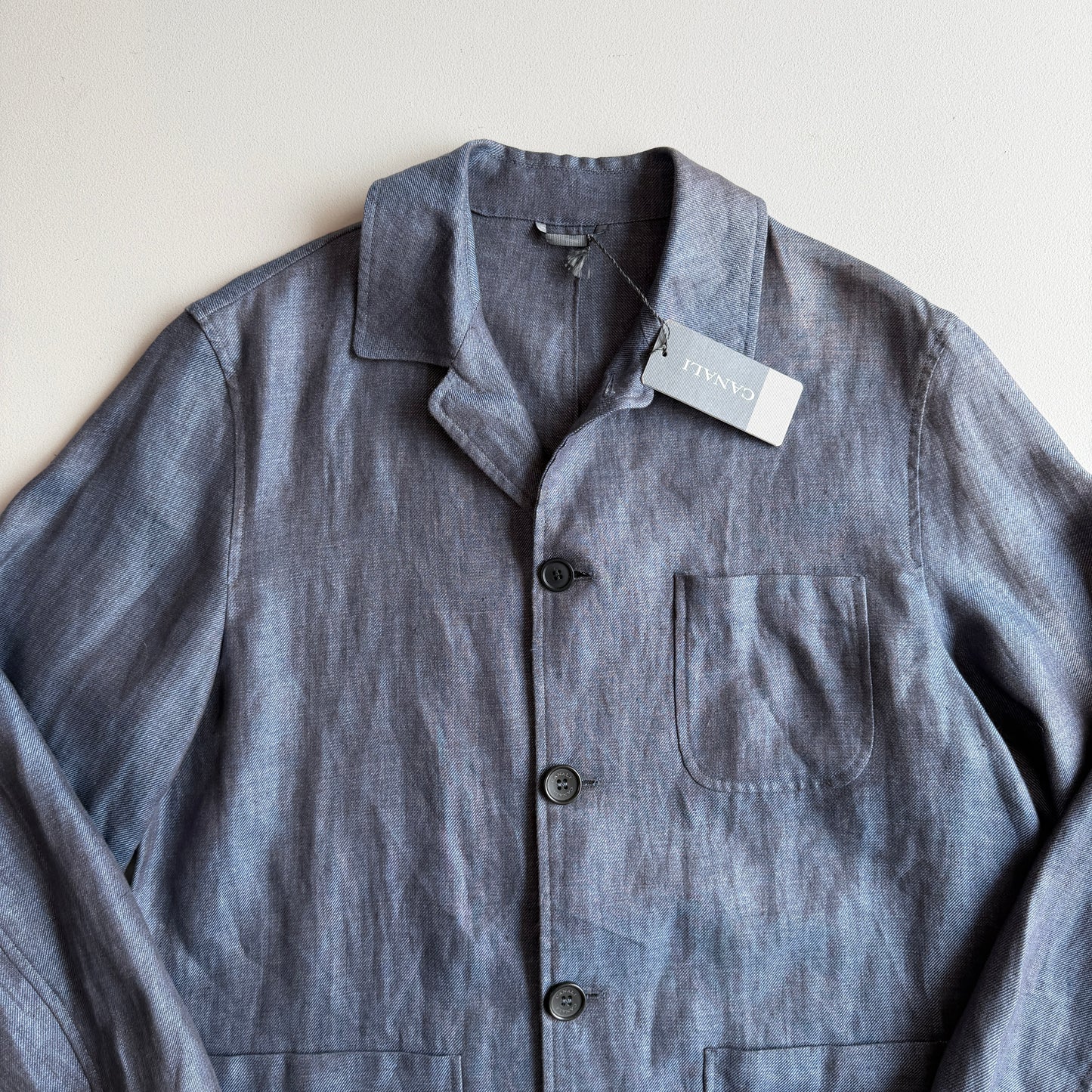 Canali 48IT (fits like 50IT) Iridescent Slate Blue Linen Chore Coat