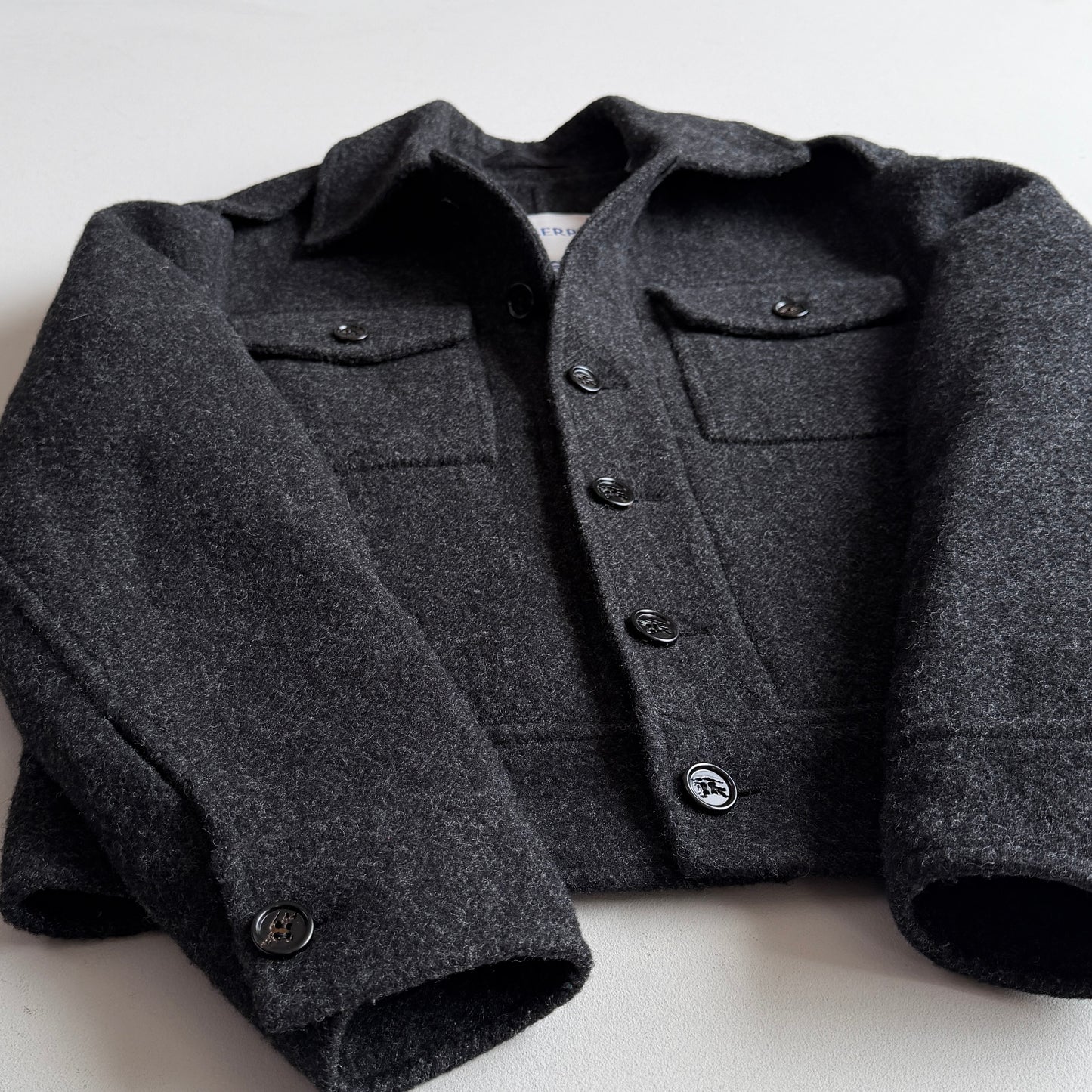 Burberry (48IT) 100% Wool Tweed Charcoal Military Button Jacket