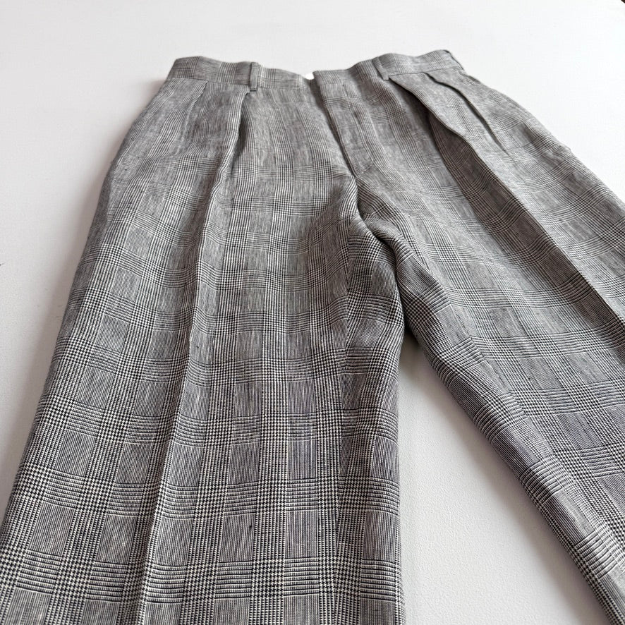 Polo Ralph Lauren (32x32) Gray Flax/Linen Glen Plaid Pleated Pants Trousers