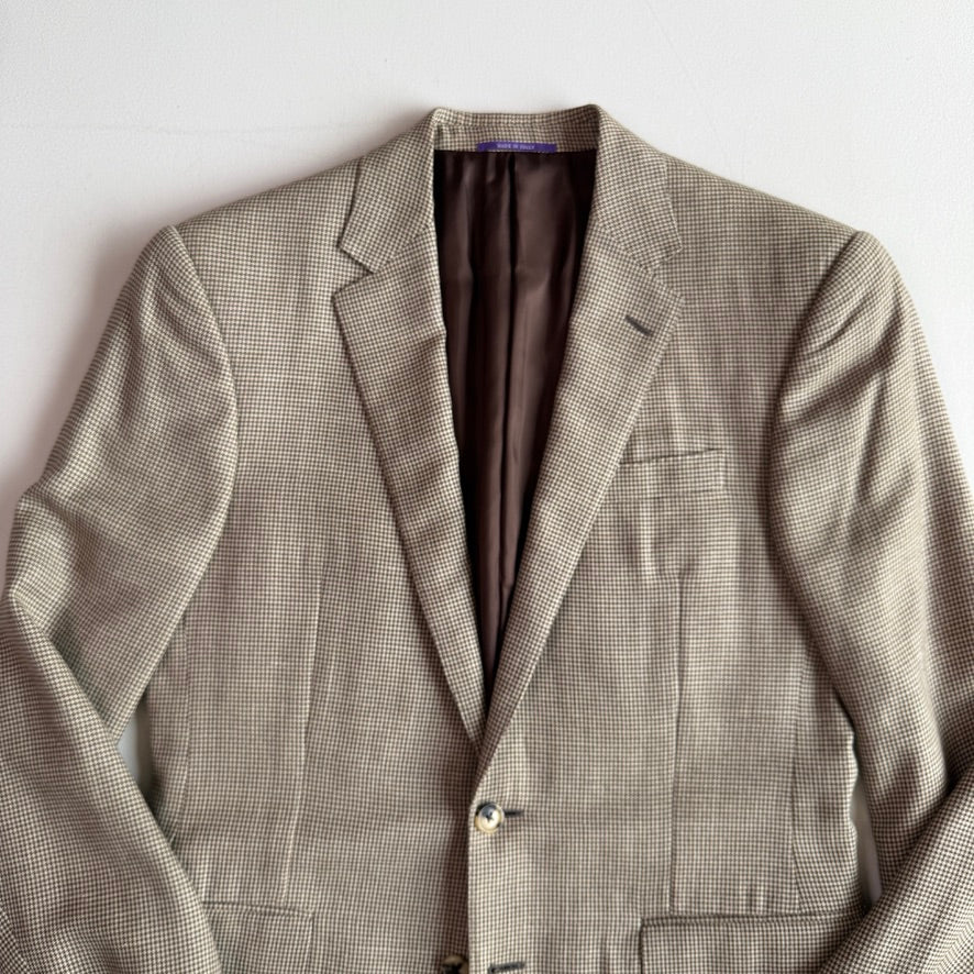 Ralph Lauren Purple Label (38R) Wool/Silk/Linen Beige Houndstooth Sport Coat