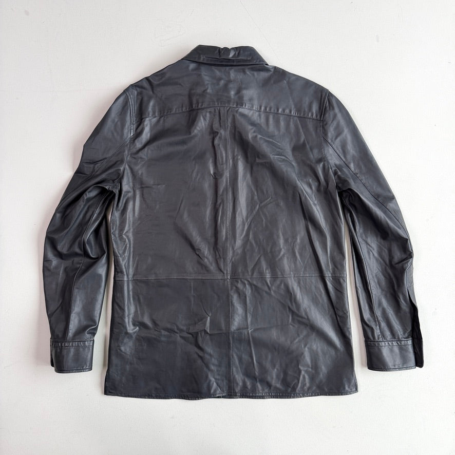 Ralph Lauren Purple Label (L) Skived Lamb Leather Midnight Blue Overshirt