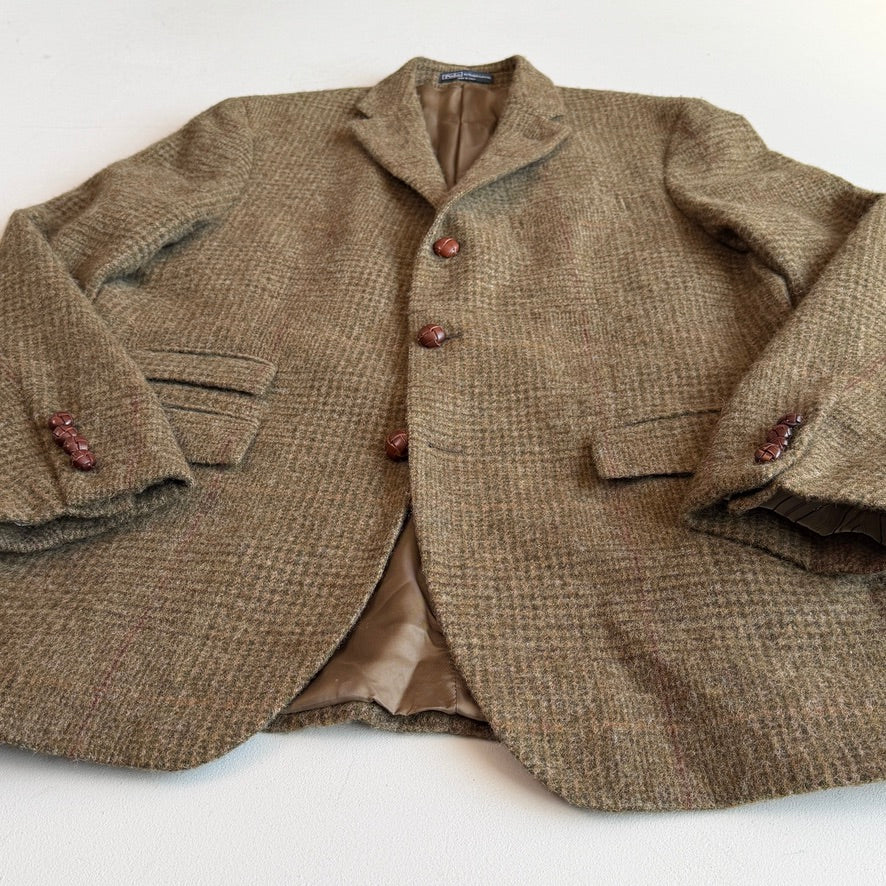 Polo Ralph Lauren (44L) Tweed Wool Olive Red Overcheck Sport Coat