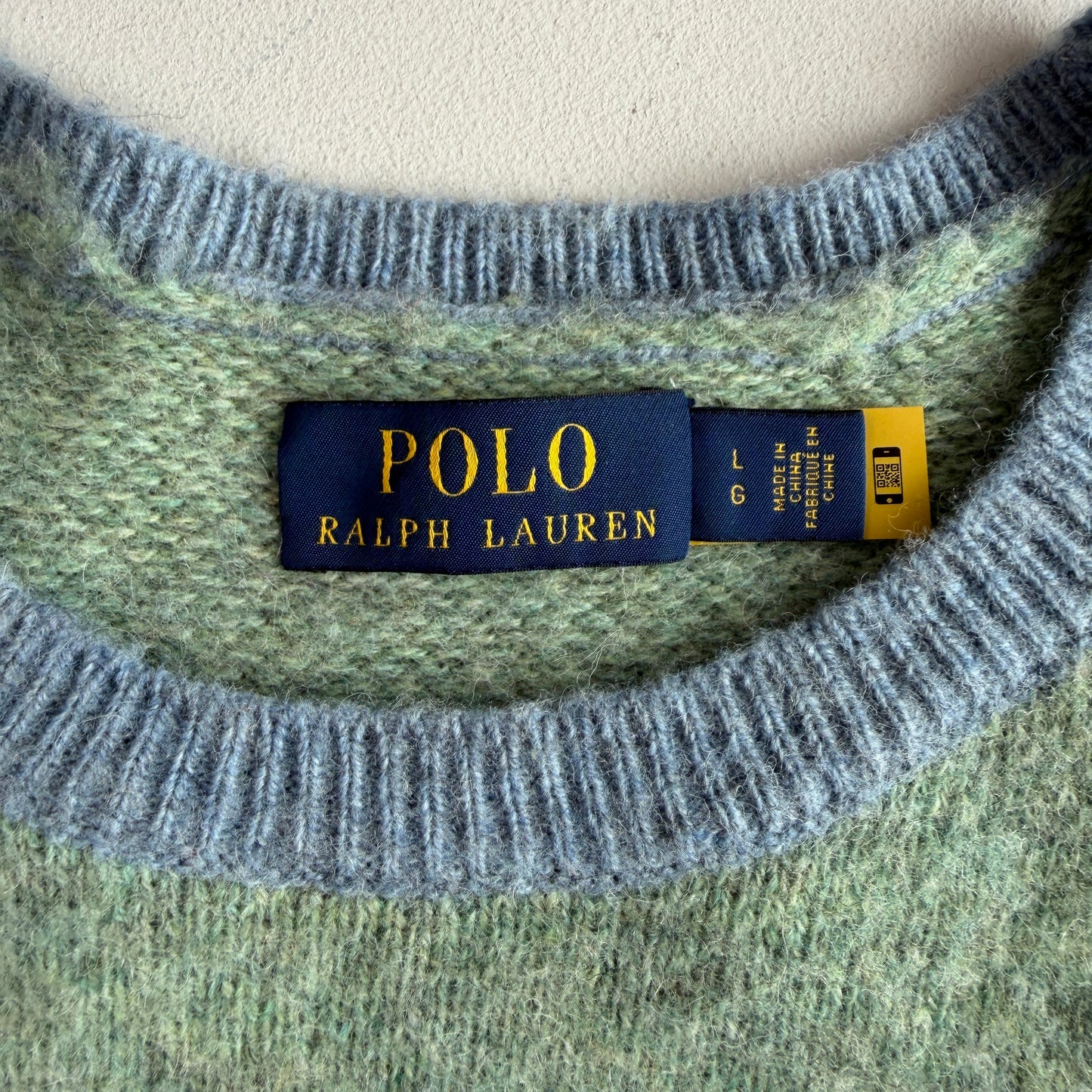 Polo Ralph Lauren (L) Brushed Wool Check Pastel "shaggy dog-like" Sweater