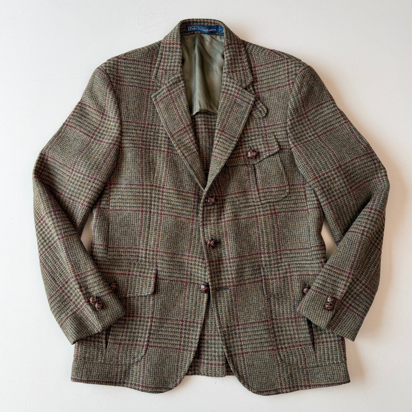 Polo Ralph Lauren (42R) Half-Norfolk Glen Plaid Suede-Trim Coat