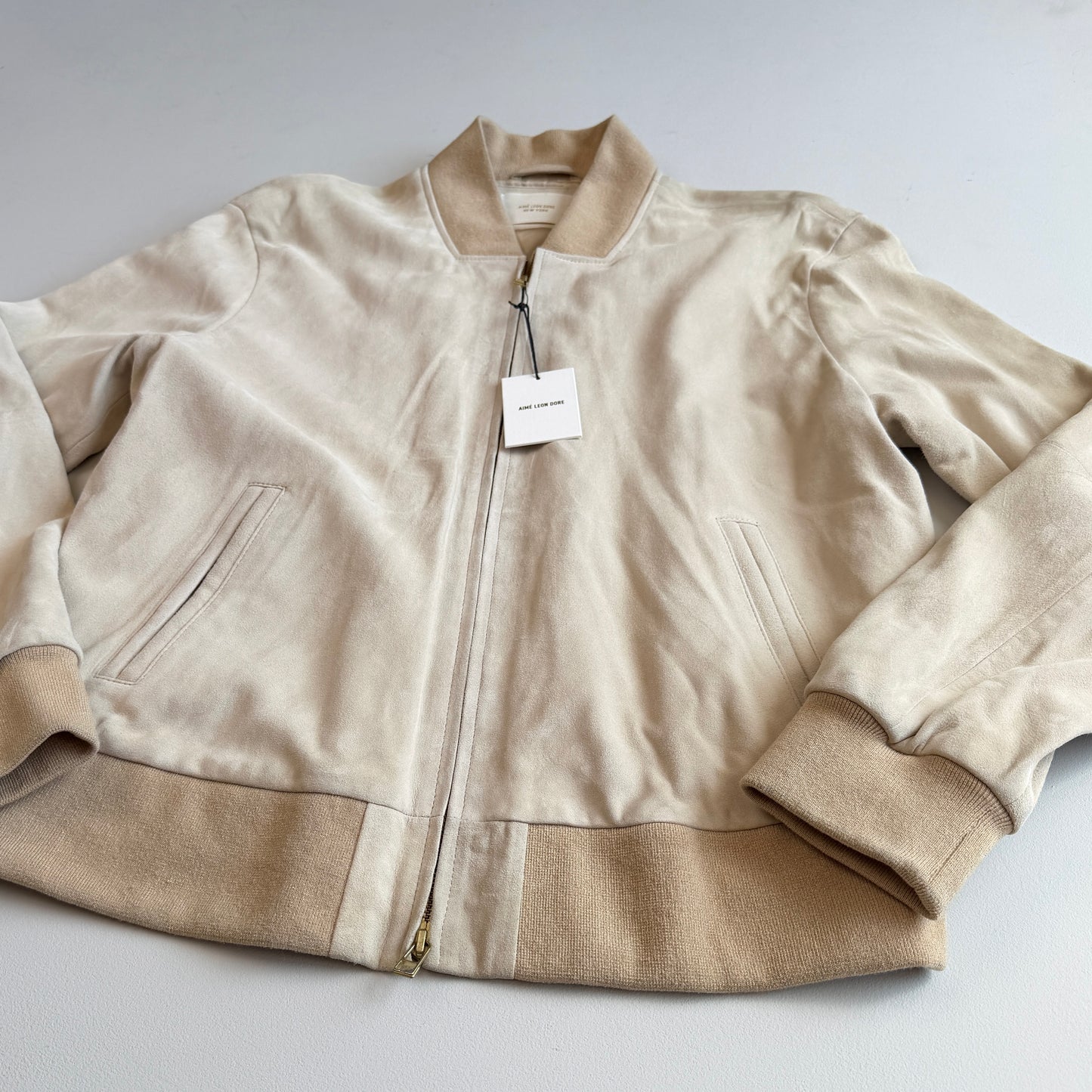 NWT Aime Leon Dore (L) Goat Suede Leather Bone White Bomber Jacket (Copy)
