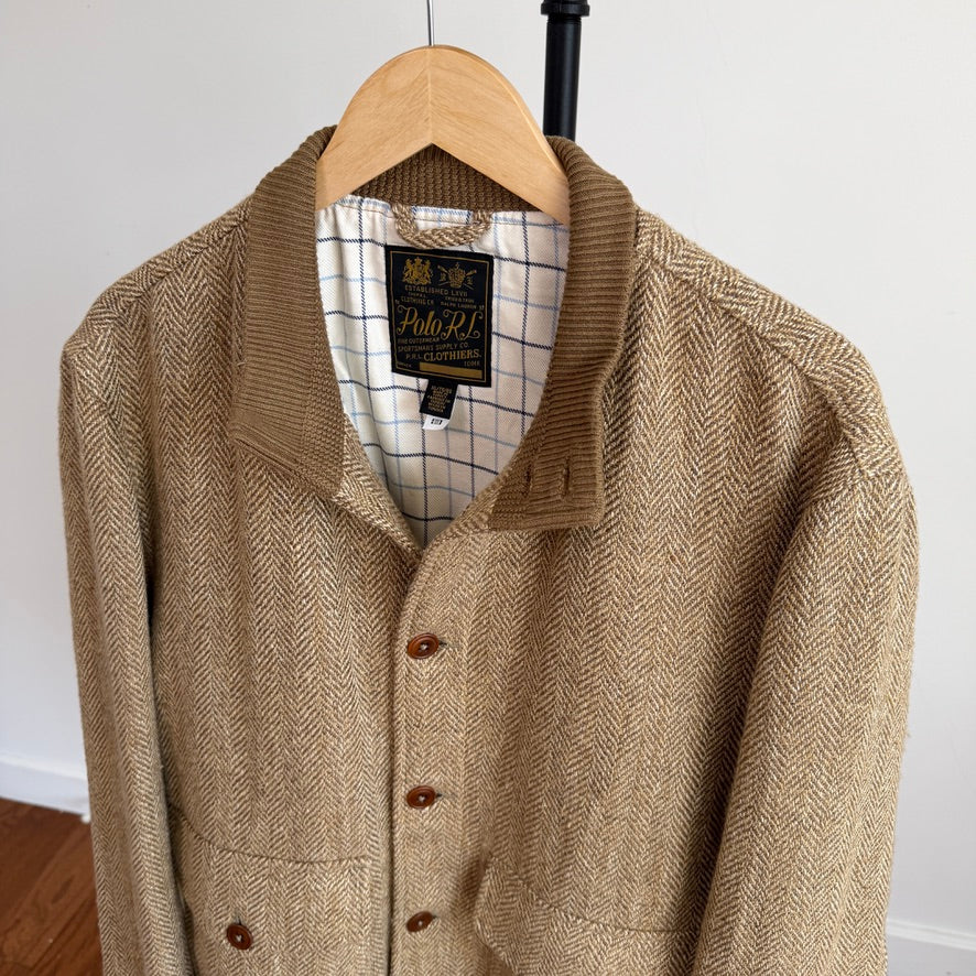 Polo Ralph Lauren (XL) Linen/Silk/Wool Tweed Beige Bomber-Style Jacket