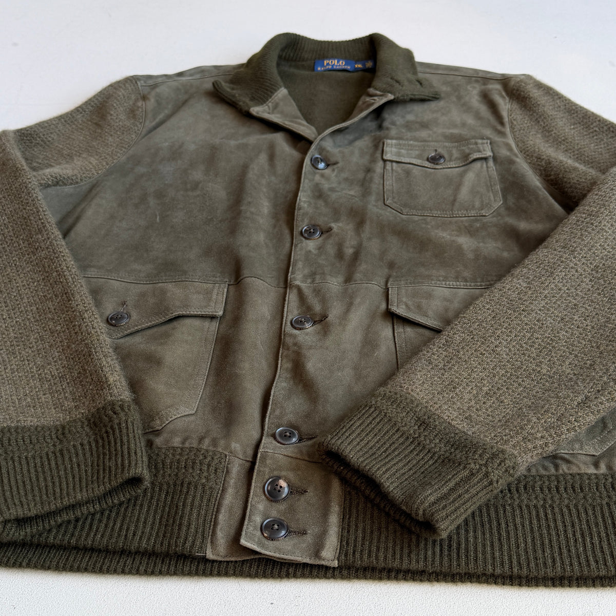 Polo Ralph Lauren (2XL) Suede Leather Front Wool/Cashmere Button Jacket Cardigan