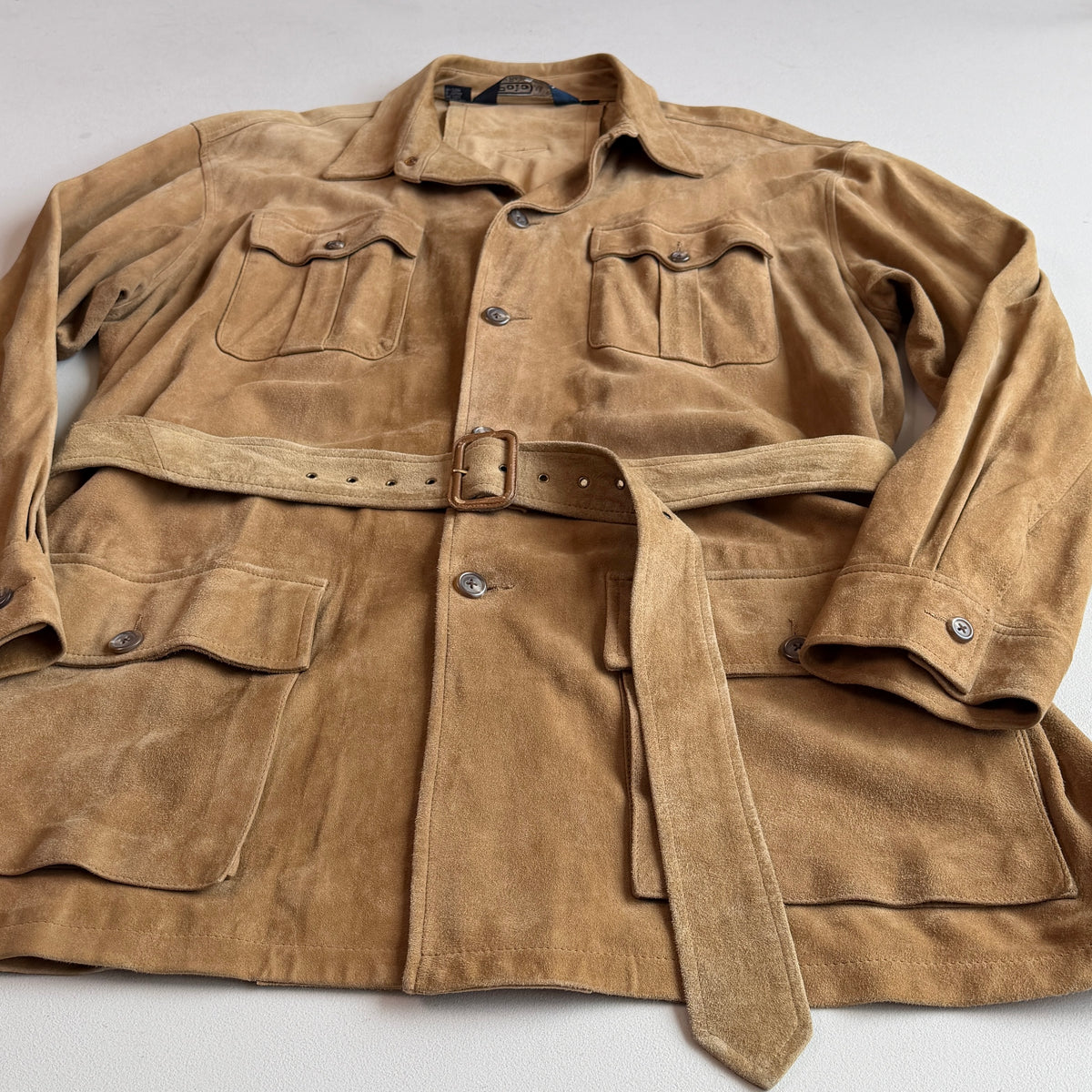Polo Ralph Lauren (XL) Suede Leather Safari Belted Tan Jacket Coat