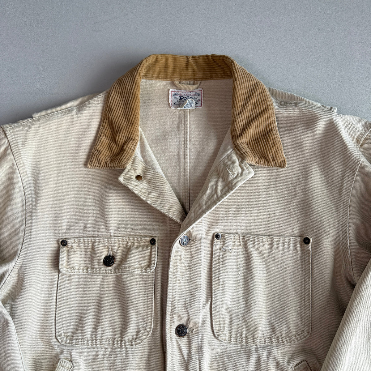 VNTG Polo Ralph Lauren (M) Cream/Beige Denim Cotton Trucker Jacket
