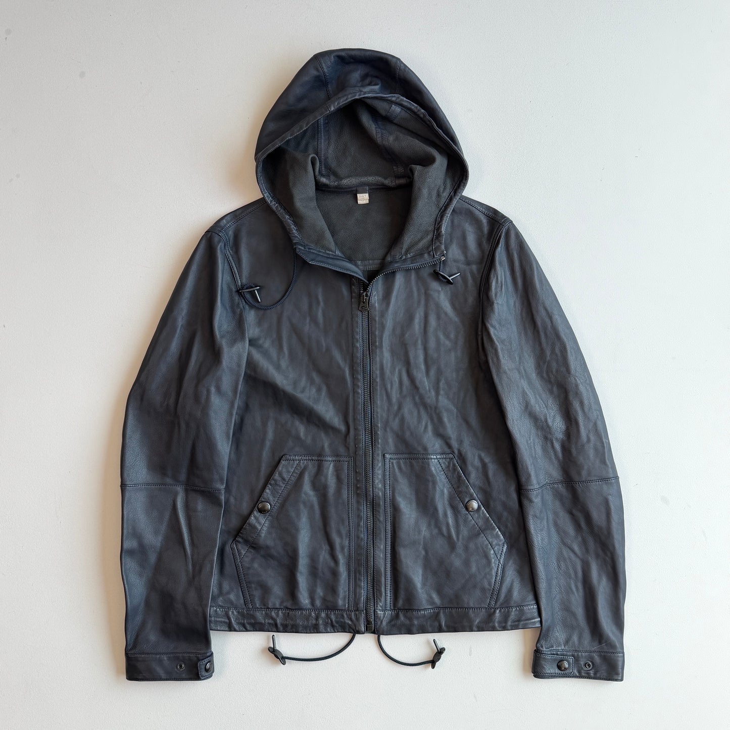 Burberry Brit (M) Leather Slate Blue Zip Hooded Jacket