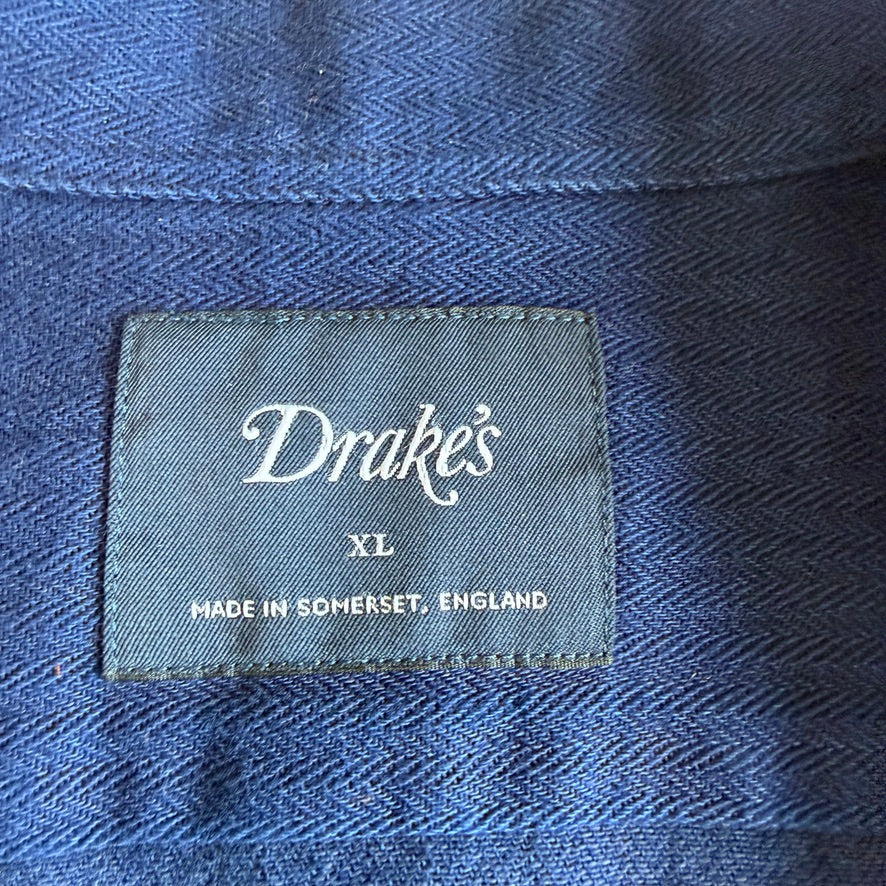 Drake's (XL) Deep Indigo Cotton Herringbone Chore Coat Jacket