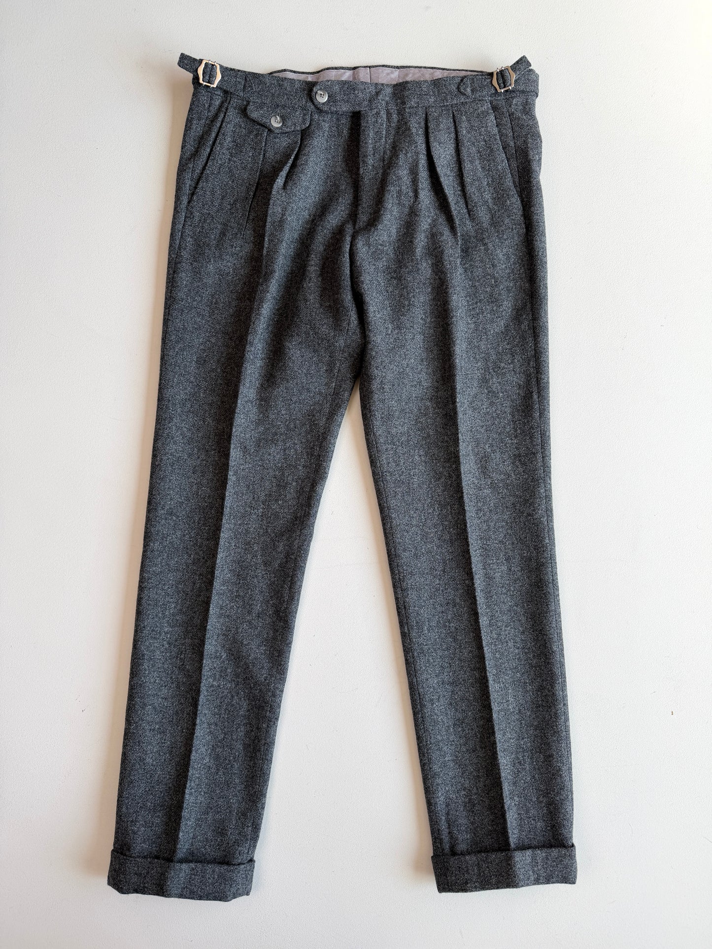 NWT Paul Stuart (38x32) Pleated Side-Tab Tweed Wool Gray Pants