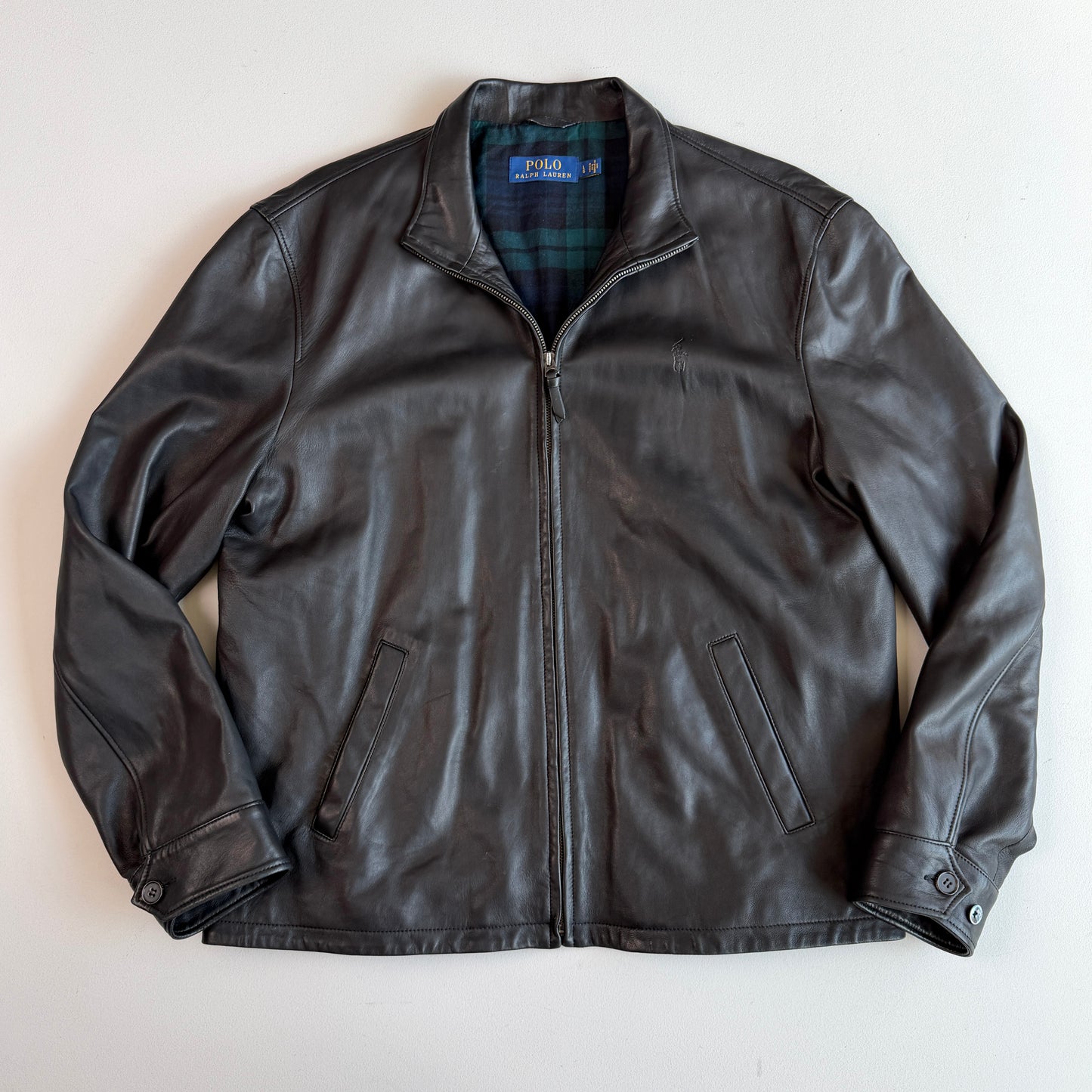 Polo Ralph Lauren (L) Black Glove Soft Leather Plaid Lined Jacket