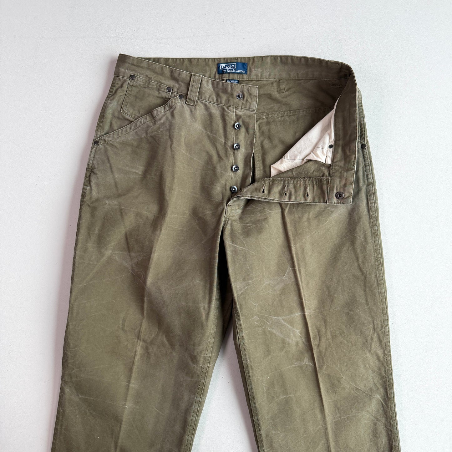 VNTG Polo Ralph Lauren (36x30) Cinch-Back Sage Green Cotton Canvas Utility Pants