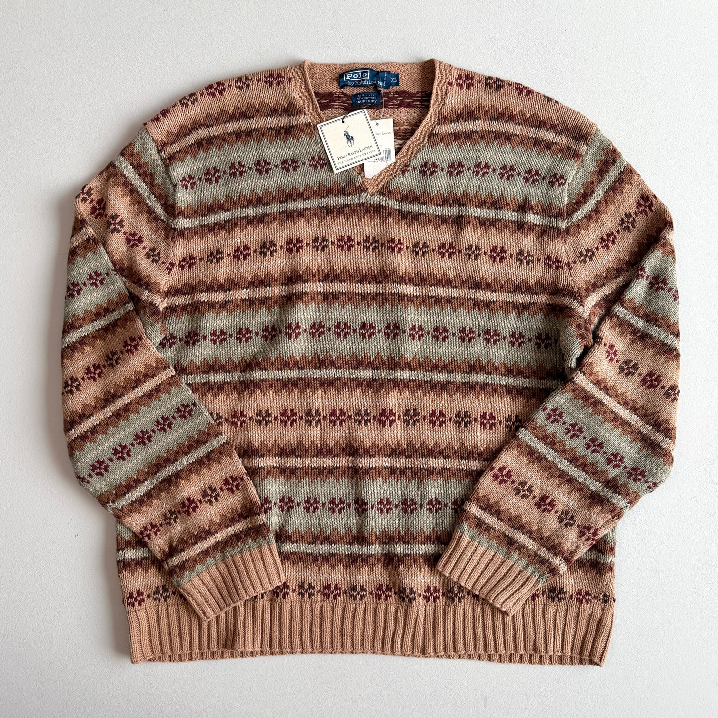 NWT Polo Ralph Lauren (XL) Linen/Cotton Fair Isle Folk Knit Sweater