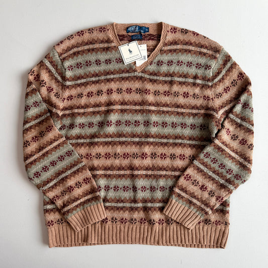 NWT Polo Ralph Lauren (XL) Linen/Cotton Fair Isle Folk Knit Sweater