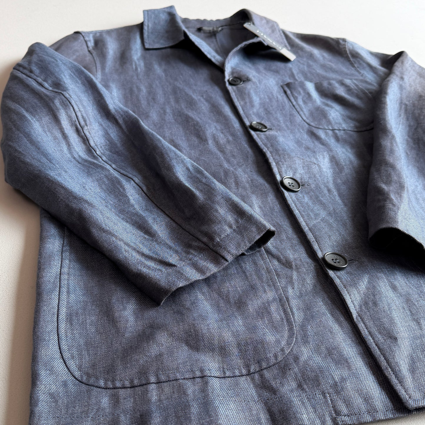 Canali 48IT (fits like 50IT) Iridescent Slate Blue Linen Chore Coat