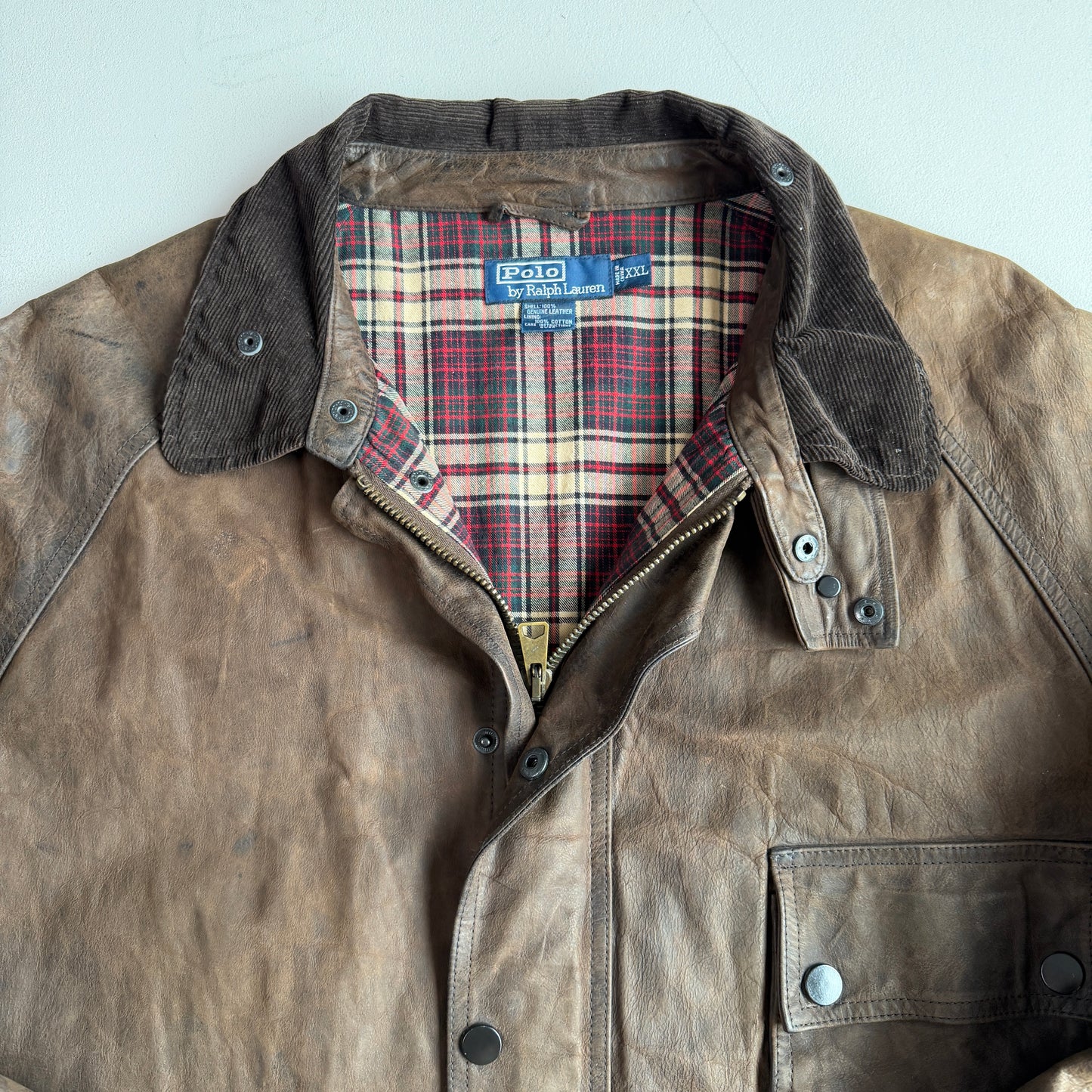 Polo Ralph Lauren (2XL) Leather Raglan Sleeve Belted Cotton Lined Coat